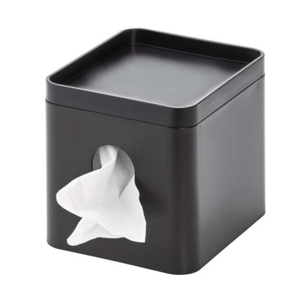 Matte black tissue box cover with storage tray bathroom bedroom office organizer